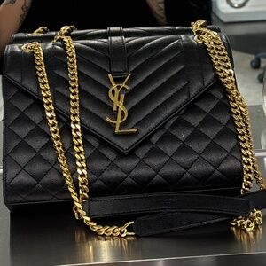 Saint Laurent Classic Monogram Envelope Satchel Mixed Matelasse Leather Medium